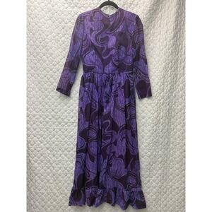 Vintage Julie Miller 60s/70s Purple Maxi Dress Size Small Boho Long Sleeve Retro